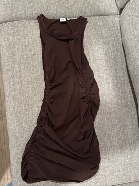 TNA Brown Sleeveless Ruched Midi Dress